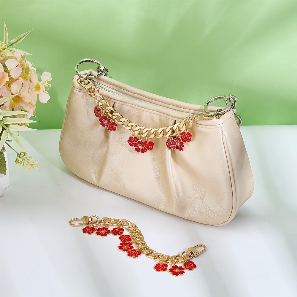 PH PandaHall 2pcs Purse Chain Extender 7.9 Inch Decorative Bag Chain Short Metal Strap Red Flower Extension Chains Replacement Bag Chains for Purse Handbags Tote Bag Making Repairing - Image 4