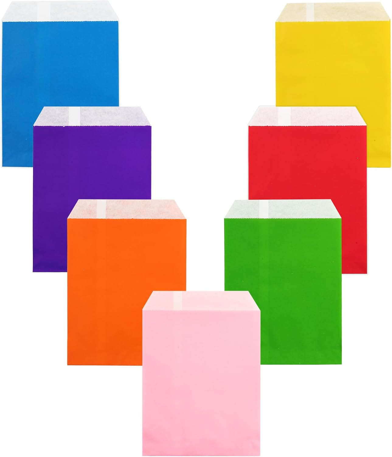 AZOWA 100 CT Small Paper Treat Sacks Assorted 5 x 7 In Candy Buffet Bags for Party
