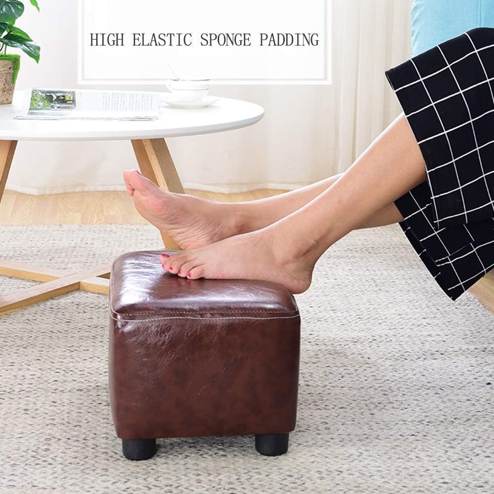 Foldable Footstool with Wooden Legs Small Pu Leather Foot Rest Chair for Dressing Table Bedroom Office Black Rectangle Stool Seat 38x26x22cm