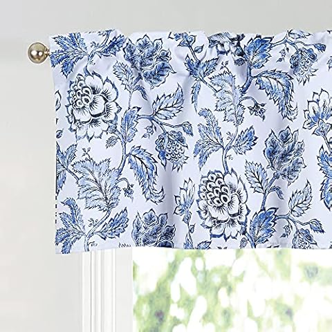 Valance for Windows Valance Floral Printed for Kitchen Living Room Thermal Insulated Energy Saving Window Curtain Valance for Living Kitchen Rod Pocket 52 by 18 Inch (Blue, 52"x18") Cover