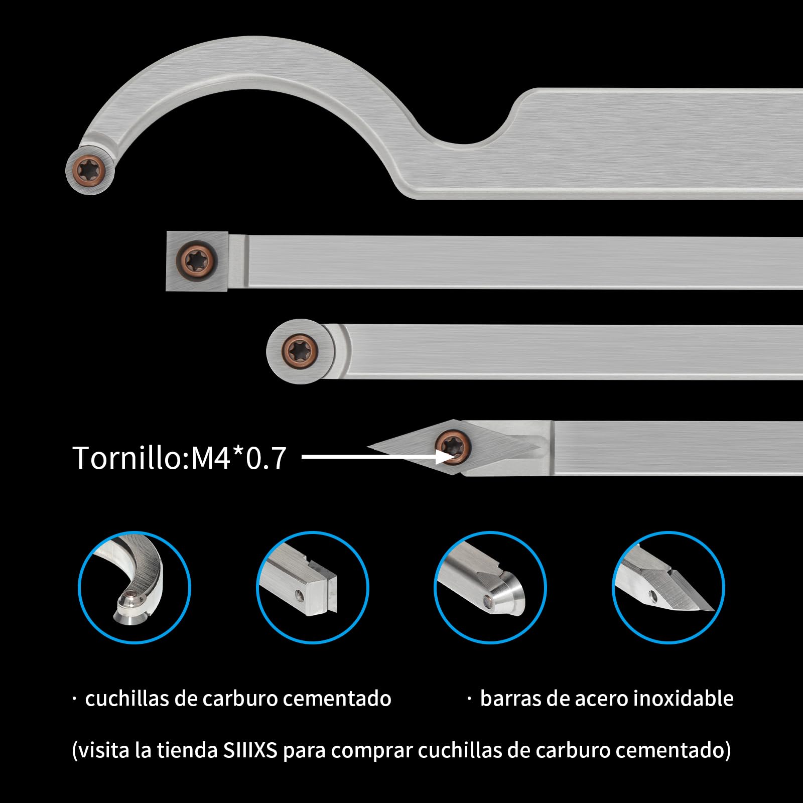 Juego de Herramientas de Torneado de Madera, Herramienta de Torneado de Carburo,con Lijadora de cuenco,con Cabeza Reemplazable y Asa desmontable
