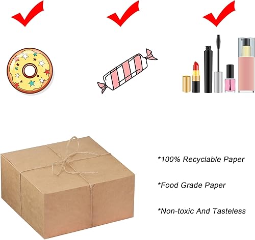 Miniatura 6 de Xxcxpark 16 cajas de regalo de papel kraft marrón de 8 x 8 x 4 pulgadas, caja decorativa de regalo de papel kraft con tapa para manualidades, cubos,