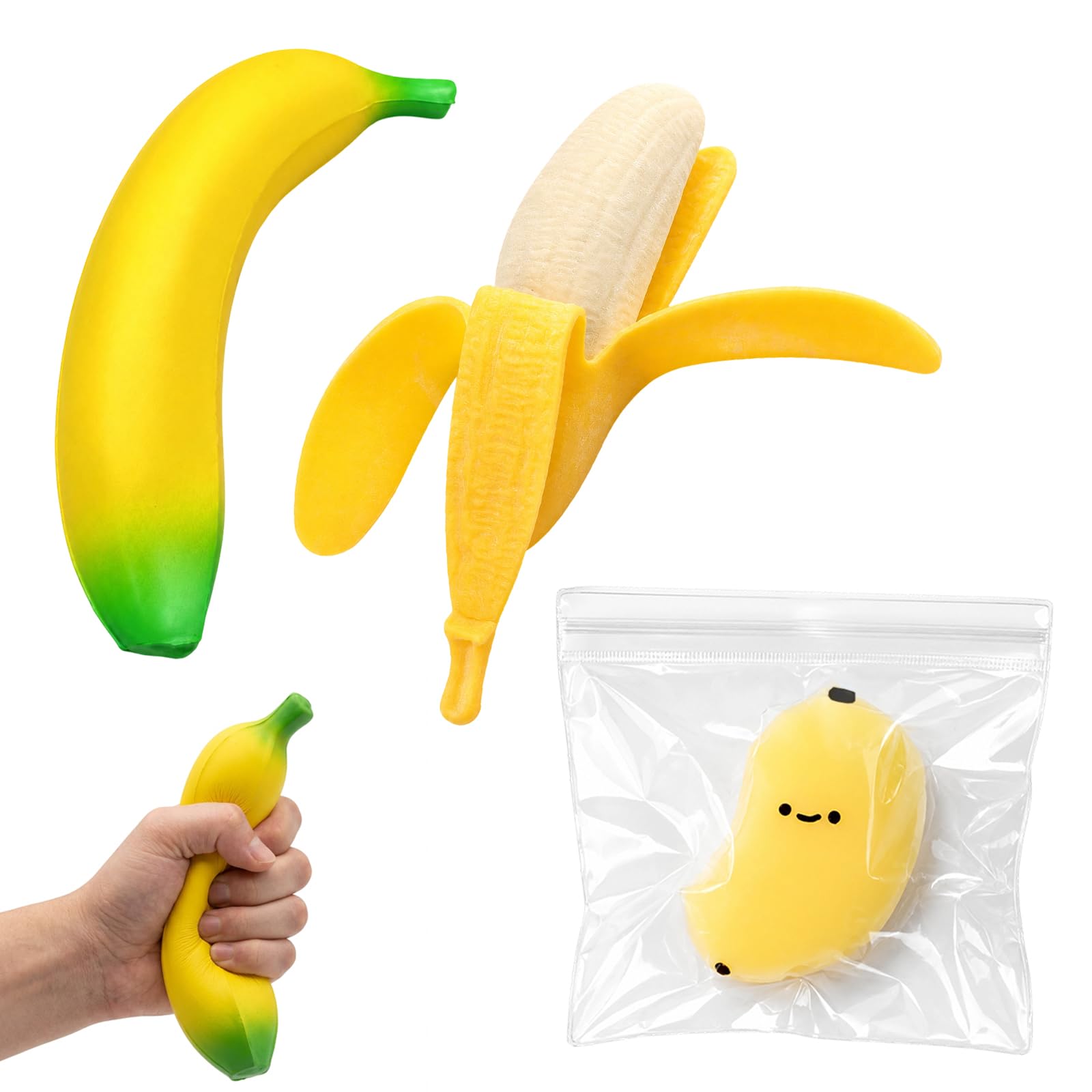3Pcs Banana Squishy, Gently squeeze to relax your mind, Cute design brightens your desktop, practical and stylish as a nice daily gift