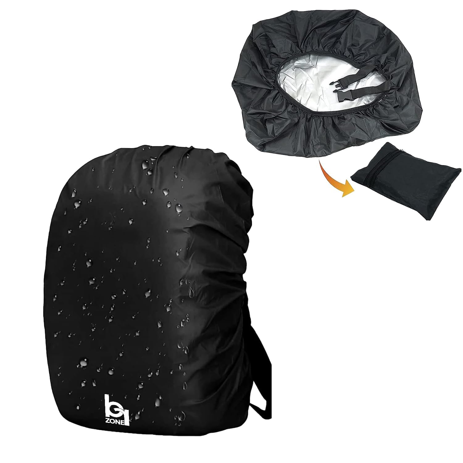 BRZONE 100% Waterproof 30L to 40L Rain Cover for Backpack Bags, Rainproof Dustproof Protector Raincover Elastic Adjustable Trekking, Camping, Hiking Bag Cover for Men,Kid, Student, (Black) Pack of 1
