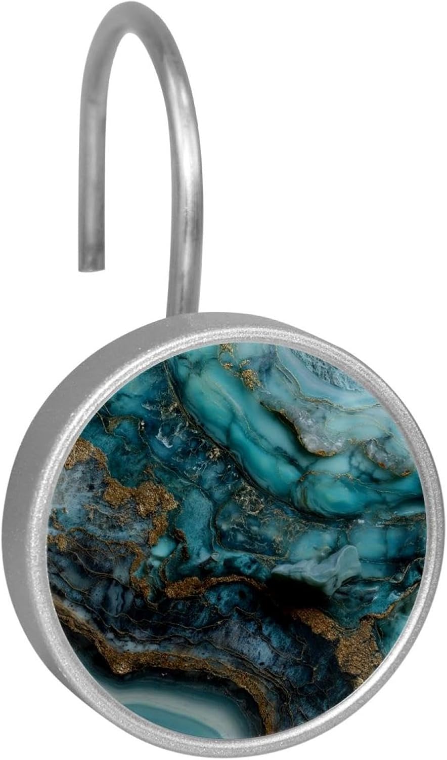 Set of 12 Turquoise Marble (1) Shower Curtain Hooks, Stainless Steel Rust-Resistant Decorative Hanger Rings