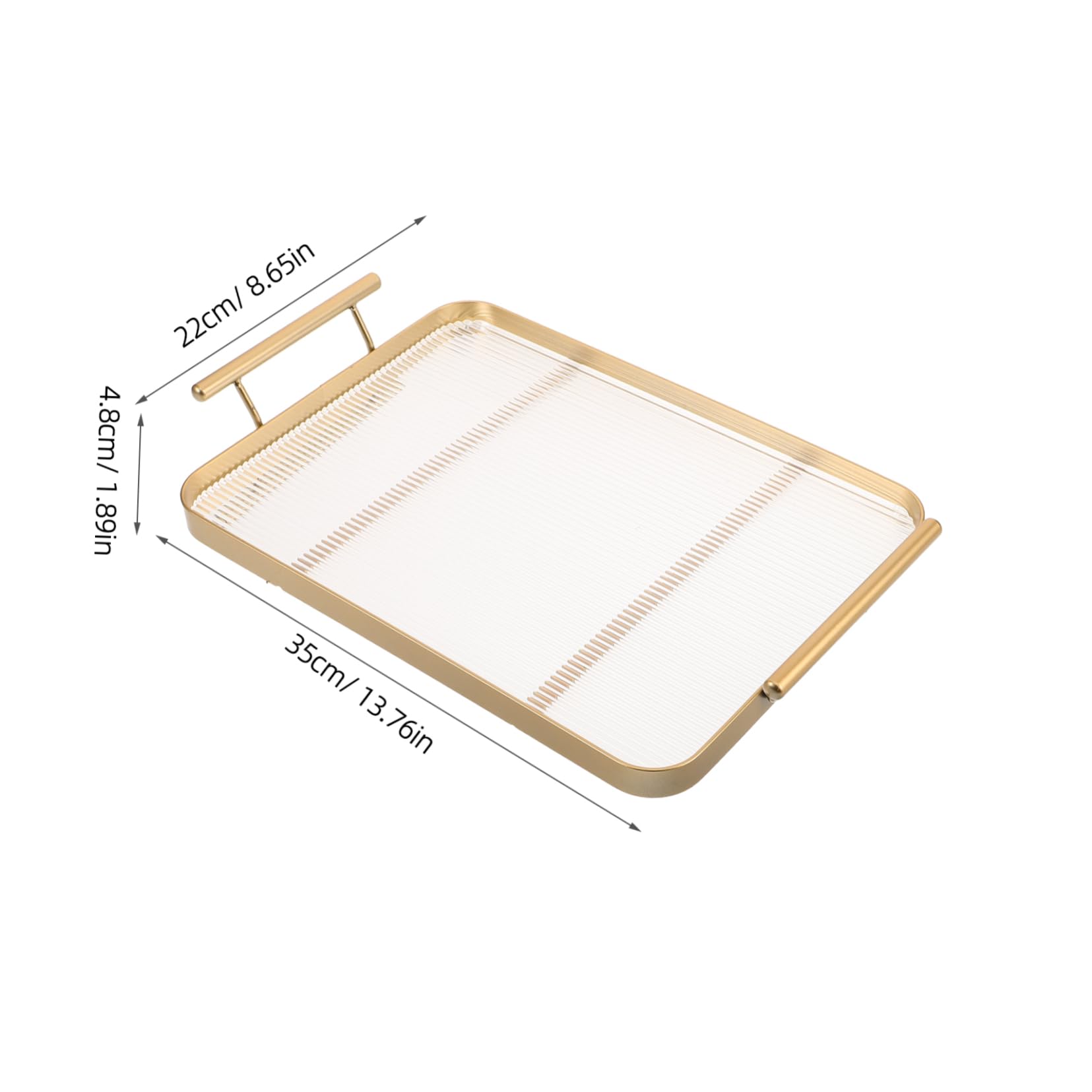 Bandeja Rectangular Acrílica Dorada con Asas, Elegante y Estable | Uso Multipropósito, Fácil de Limpiar, Patrón Horizontal Refinado, para Mesa de Comedor y Dormitorio