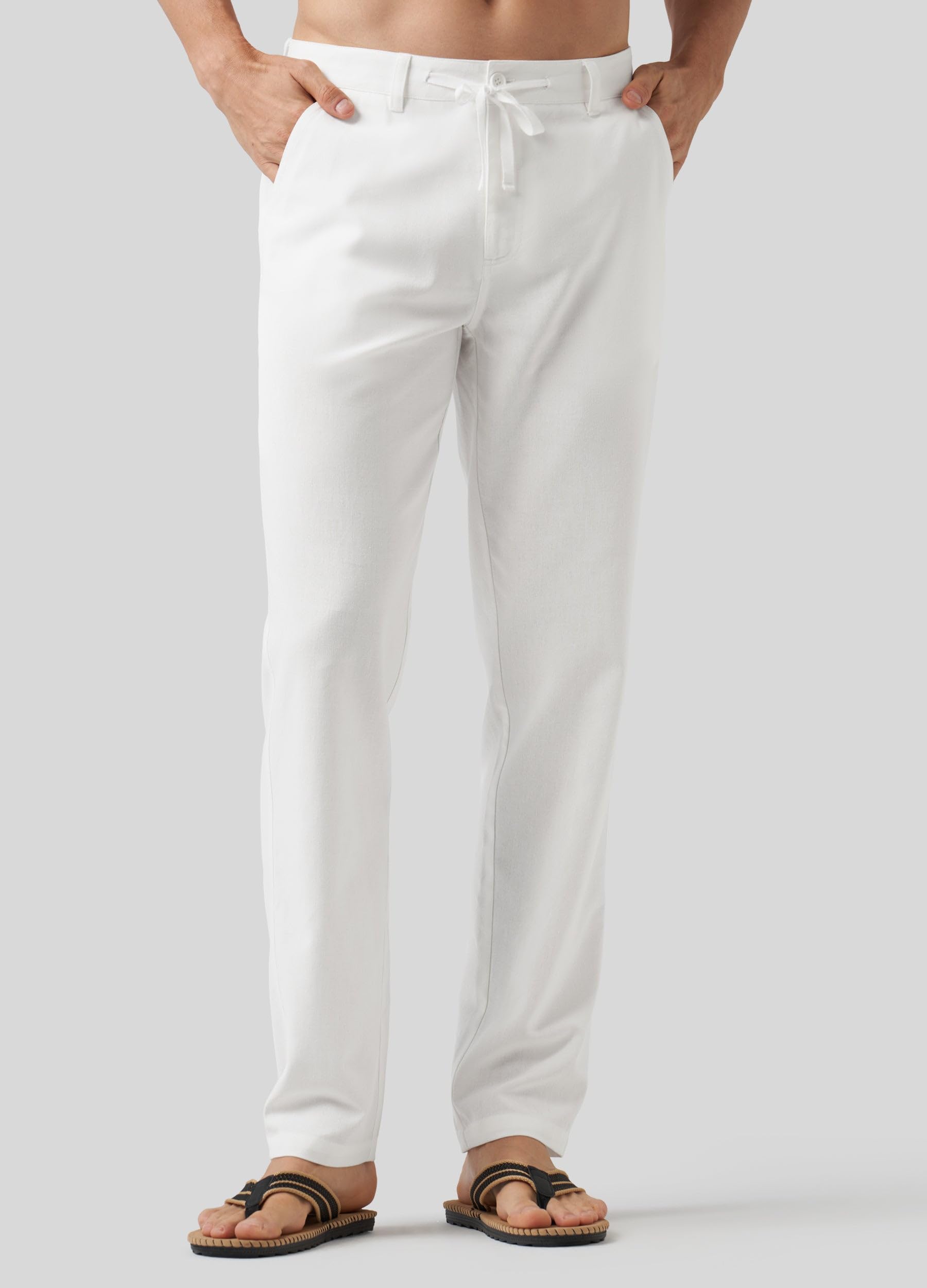 WILLIT Herren Leinenhose Leicht Sommerhose Lang Stoffhose mit Taschen Kordelzug für Urlaub Strand Alltag