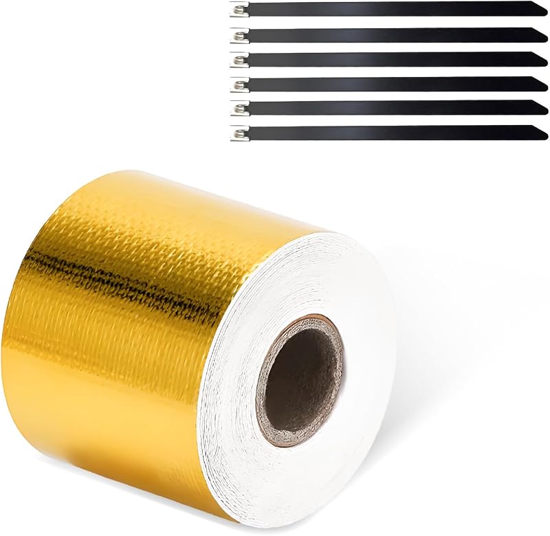 Fita Refletiva Térmica Autoadesiva ZNDAW 2" x 8,99 m para Coletor, Mangueiras e Compartimento do Motor – Dourada