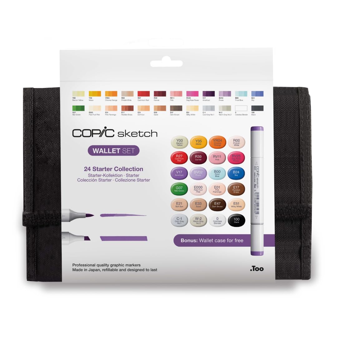 COPIC Sketch Set «Starter Set», 24 piezas en estuche, rotulador doble con punta mediana y punta de pincel