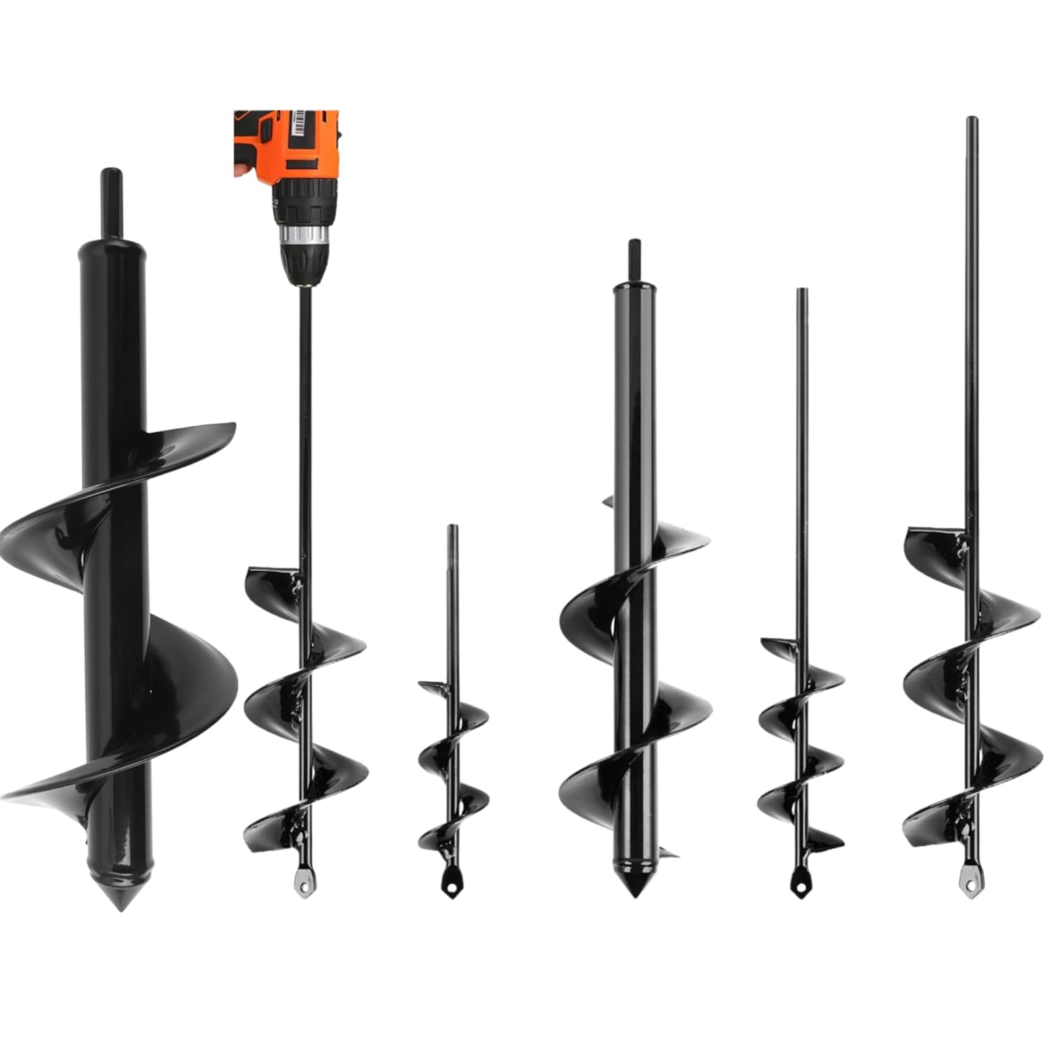KENDO Auger Drill Bit for Planting Set of 5, Garden Ground Earth Spiral Drill Bits and Bulb Planter Tool for 3/8" Hex Drive Drill, for Post Hole Digger, Bulb Bedding Digging, Plant Rapid Planter