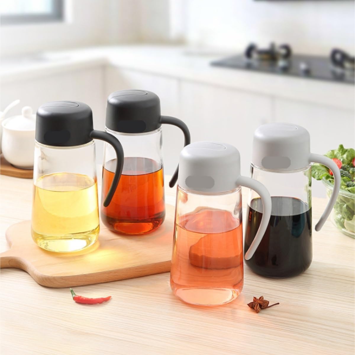Set Olio Aceto Pentola for Olio di Salsa Soia con Apertura Automatica, Forniture for La Cucina, Bottiglia for A Prova Perdite, Set da 2 Pezzi Bottiglie(186x119mm)