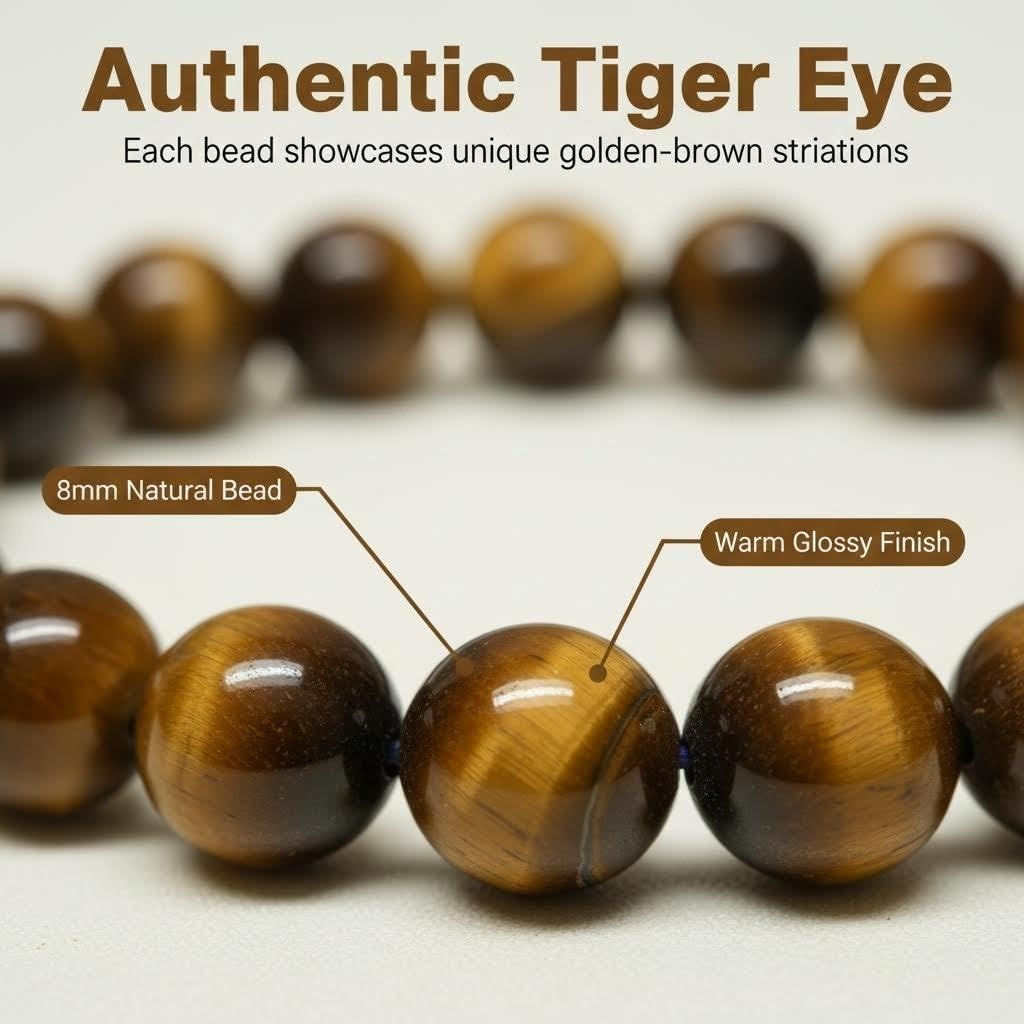 ANNIE WU Natural Tiger Eye Bracelet for Men Women, Genuine Tiger Eye Stone Beaded Stretch Bracelet, 8mm Crystal Bead Energy Bracelet, Handmade Meditation Yoga Jewelry, Spiritual Protection Gift