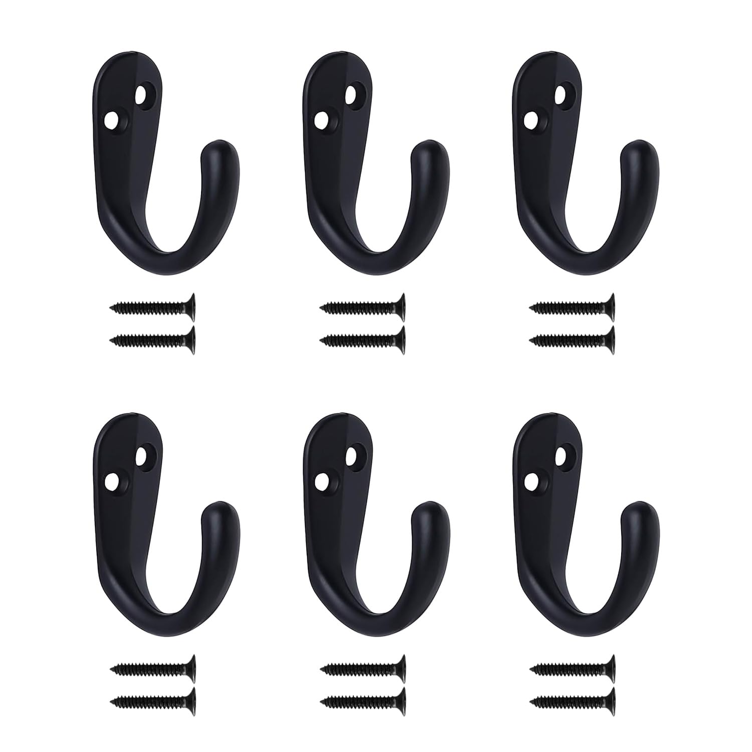 SYEYCW 6 Pcs Single Robe Coat Hooks, Metal Wall Mounted Door Hooks with 12 Screws, for Bathroom, Kitchen, Bedroom, Office, Hanging Clothes, Bags, Towels, Keys, Hats