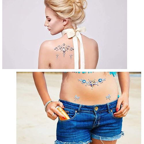 Miniatura 5 de SIQUK 12 juegos de joyas faciales, gemas de cara de sirena, diamantes de imitación, tatuajes temporales, lágrimas de cristal, piedras para carreras,