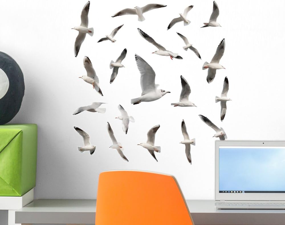 Seabirds Seagull Bird Wall Decal Sticker Set Individual Peel and Stick Graphics on a (18 in H x 18 in W) Sticker Sheet WM381123