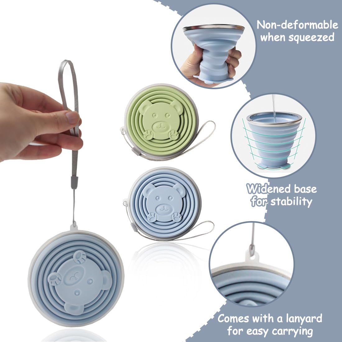 2 Pcs Bicchiere Pieghevole da Viaggio, 180ml, Bicchiere Portatile, Bicchieri Richiudibili da Viaggio,Bicchiere Pieghevole in Silicone Alimentare, Adatto per picnic, campeggio, escursionismo all'aperto