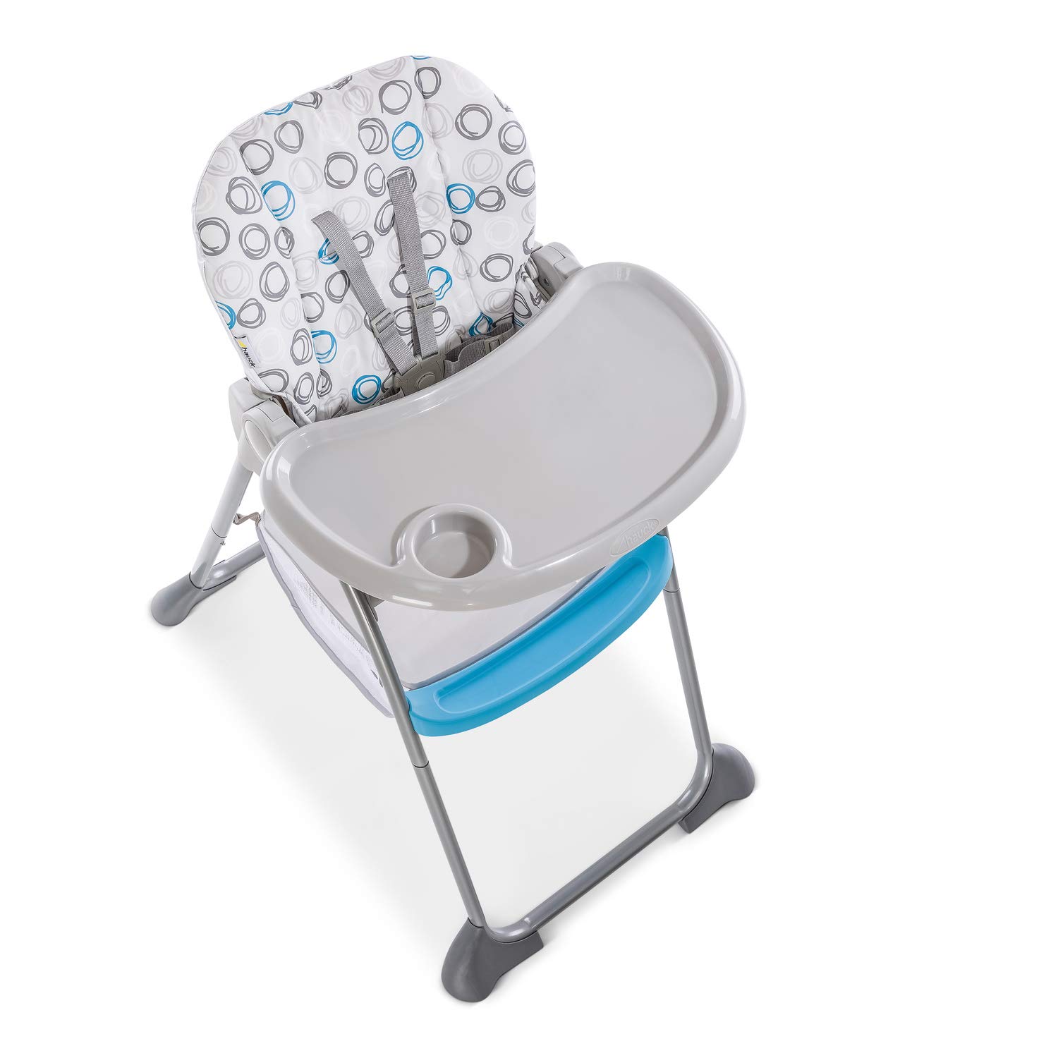 hauck Seggiolone Pappa Sit N Fold - Seggiolone Portatile da 6 Mesi fino a 15kg - Pieghevole, Compatto con Vassoio e Schienale Regolabile - Grande Cesto Portaoggetti - Blu/Grigio, Cerchi