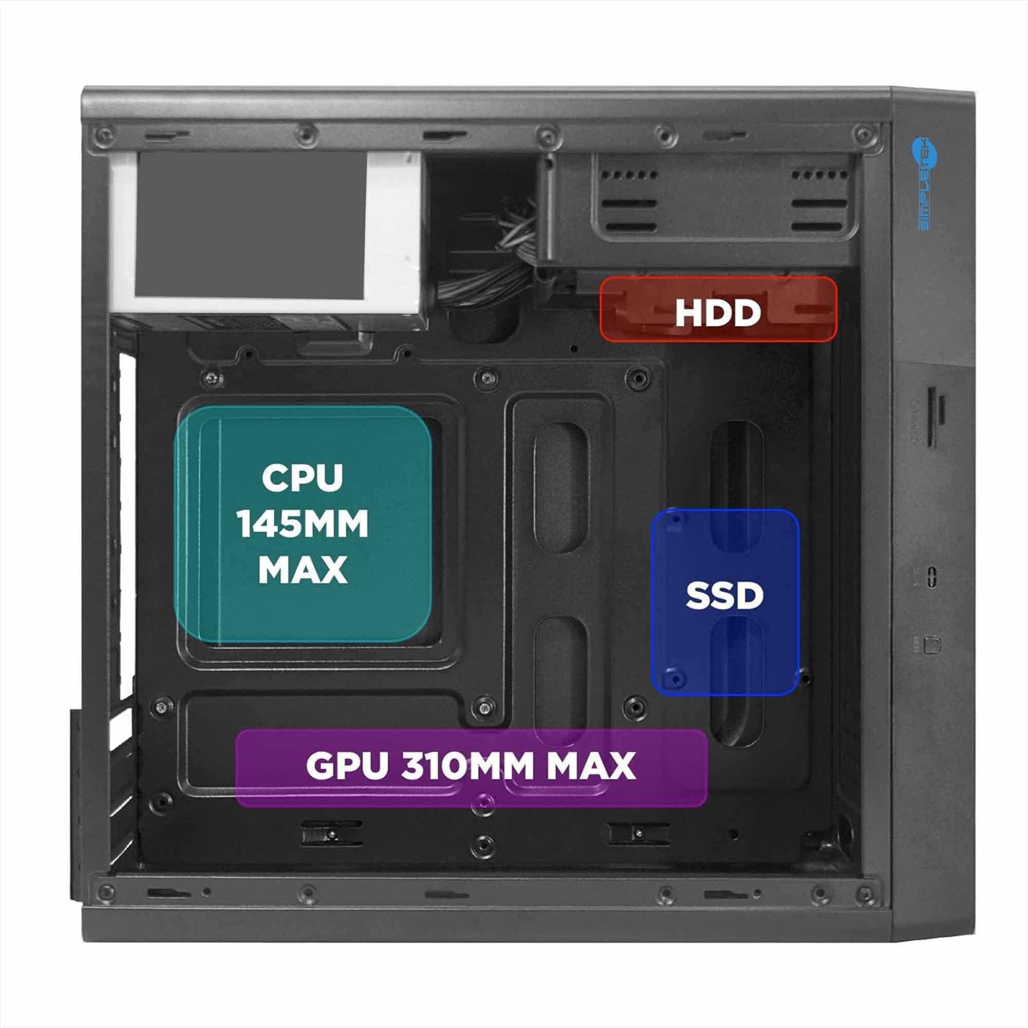 SIMPLETEK - Case Telaio Nero - Compatibile con Nuwo Itak I603 | Micro-ATX Mini-ITX - 1x 5.25" - 1x 3.5" - 2x 2.5" - PCIe | Alimentatore ATX 240W