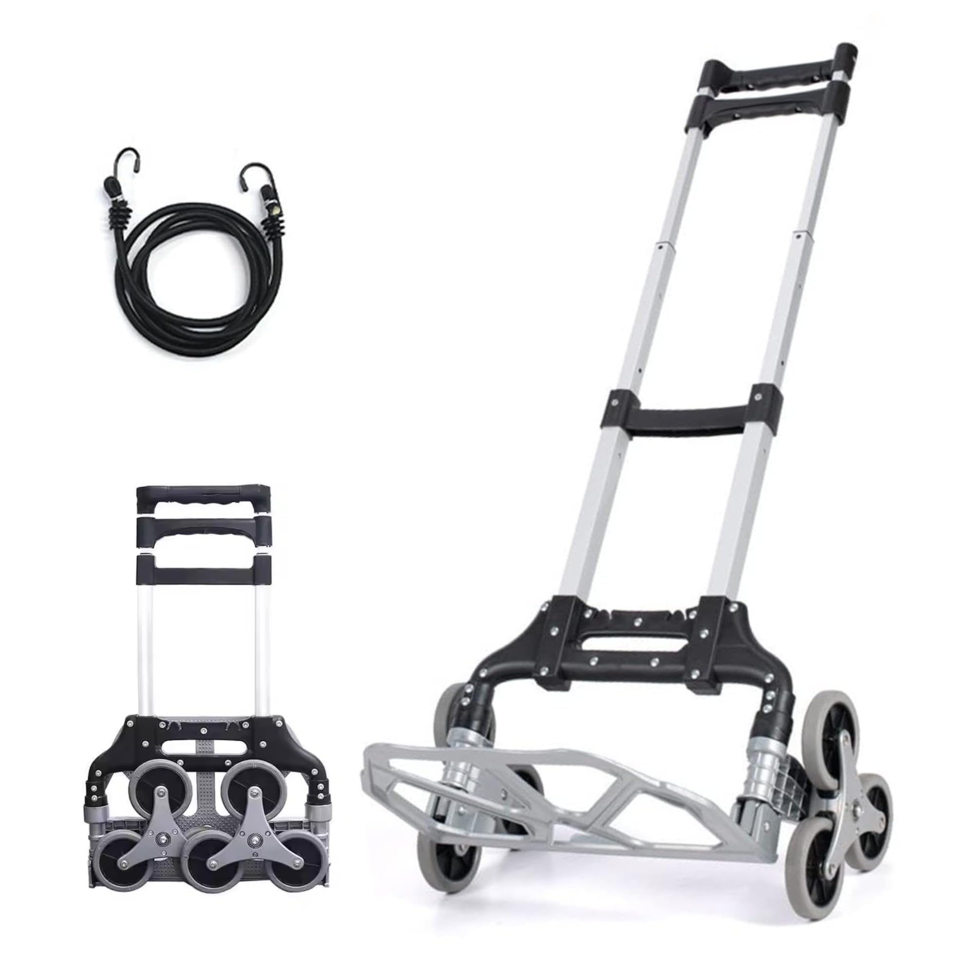 Carretilla de Mano de Aluminio. Carrito de Transporte con 6 Ruedas Triangulares para Escalera. Carro de Carga Plegable con Capacidad de 75kg para Almacén. Carrito Portátil, Ligero, Resistente.