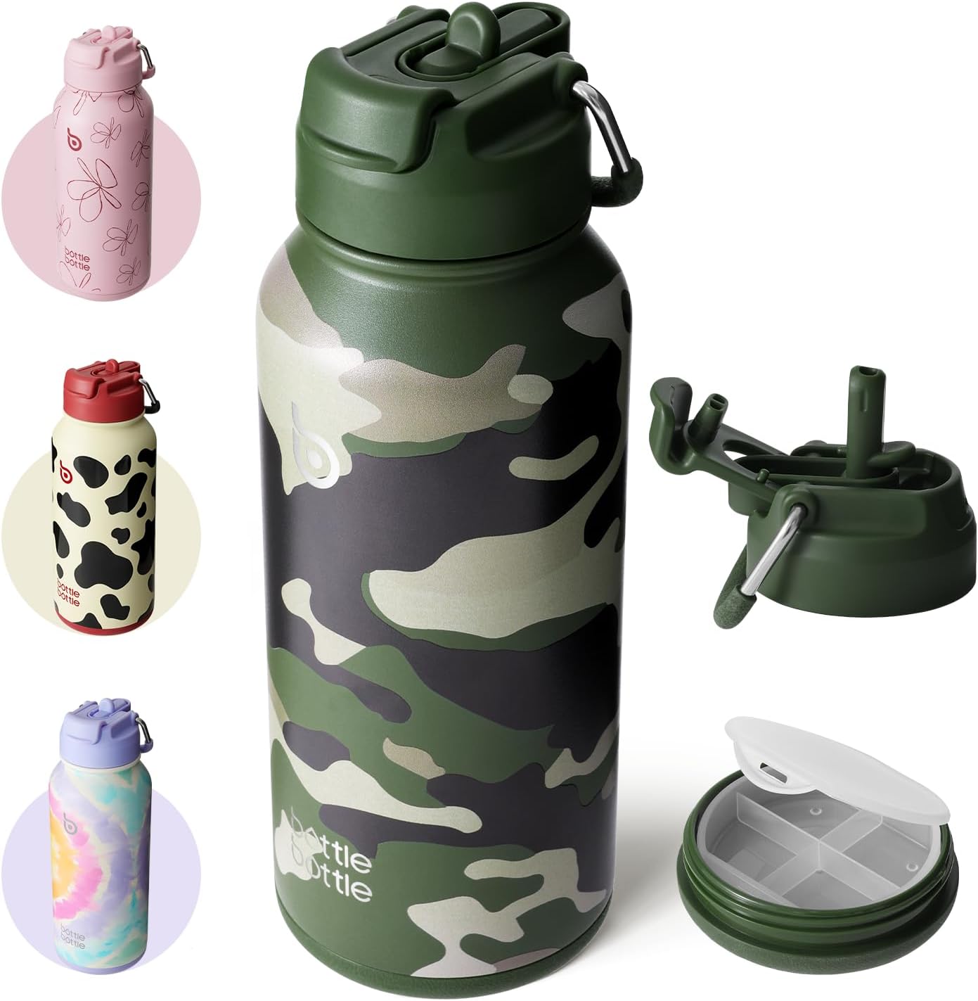 BOTTLE BOTTLE Insulated Water Bottle 950ml Stainless Steel with Straw and Pill Box