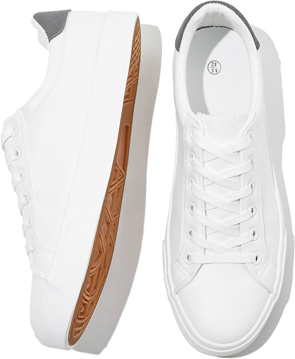 Zapatos de tenis blancos para hombre FRACORA, sneakers de cuero PU | Resistentes al agua, antideslizantes, fáciles de limpiar, fáciles de combinar, suaves