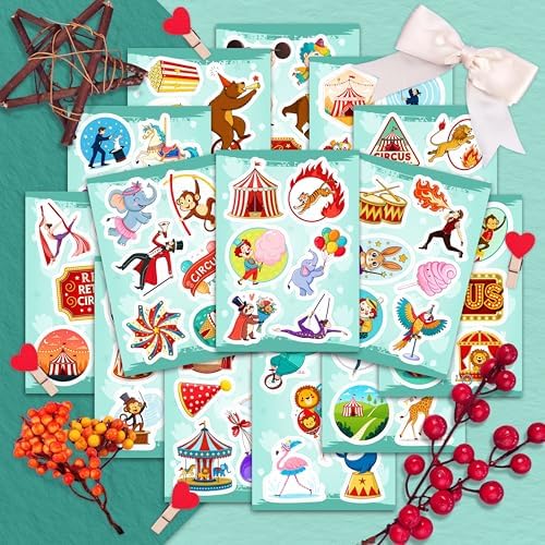 100Pcs Circus Stickers for Water Bottle, Laptops, for Scrapbooking - Сircus Theme Party Decor & Favors - Carnival, Clown Stickers - Gift for Women & Men - 5