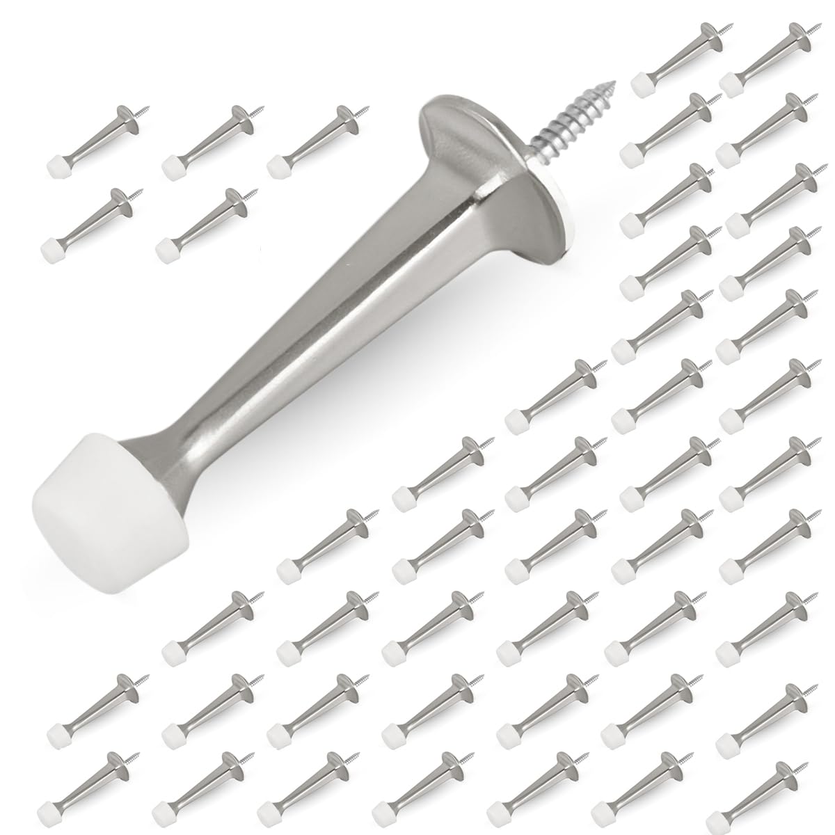 HOMOTEK 48 Pack Heavy Duty Solid Rigid Door Stop with Soft Rubber Tip, Zinc Die Cast Door Stopper Protect Wall & Door, Satin Nickel
