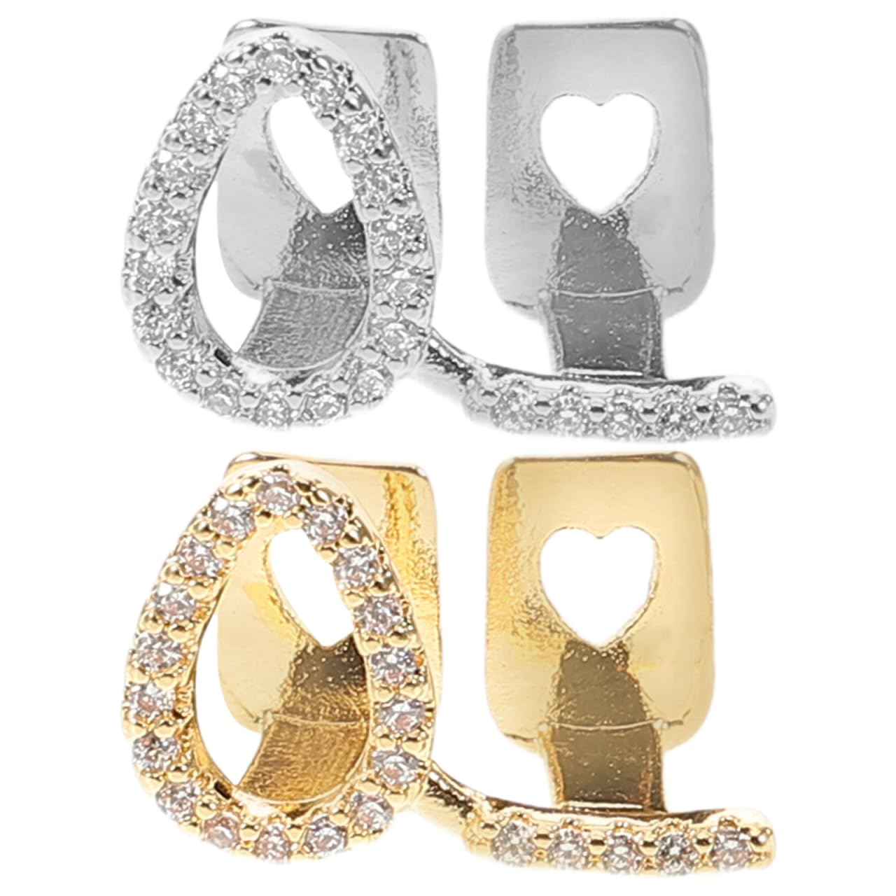 TEHAUX Gold Heart Hollow Teeth Grills 2Pcs with Diamond Bling Hip Hop Mouth Caps for Men Women Halloween Party Accessories
