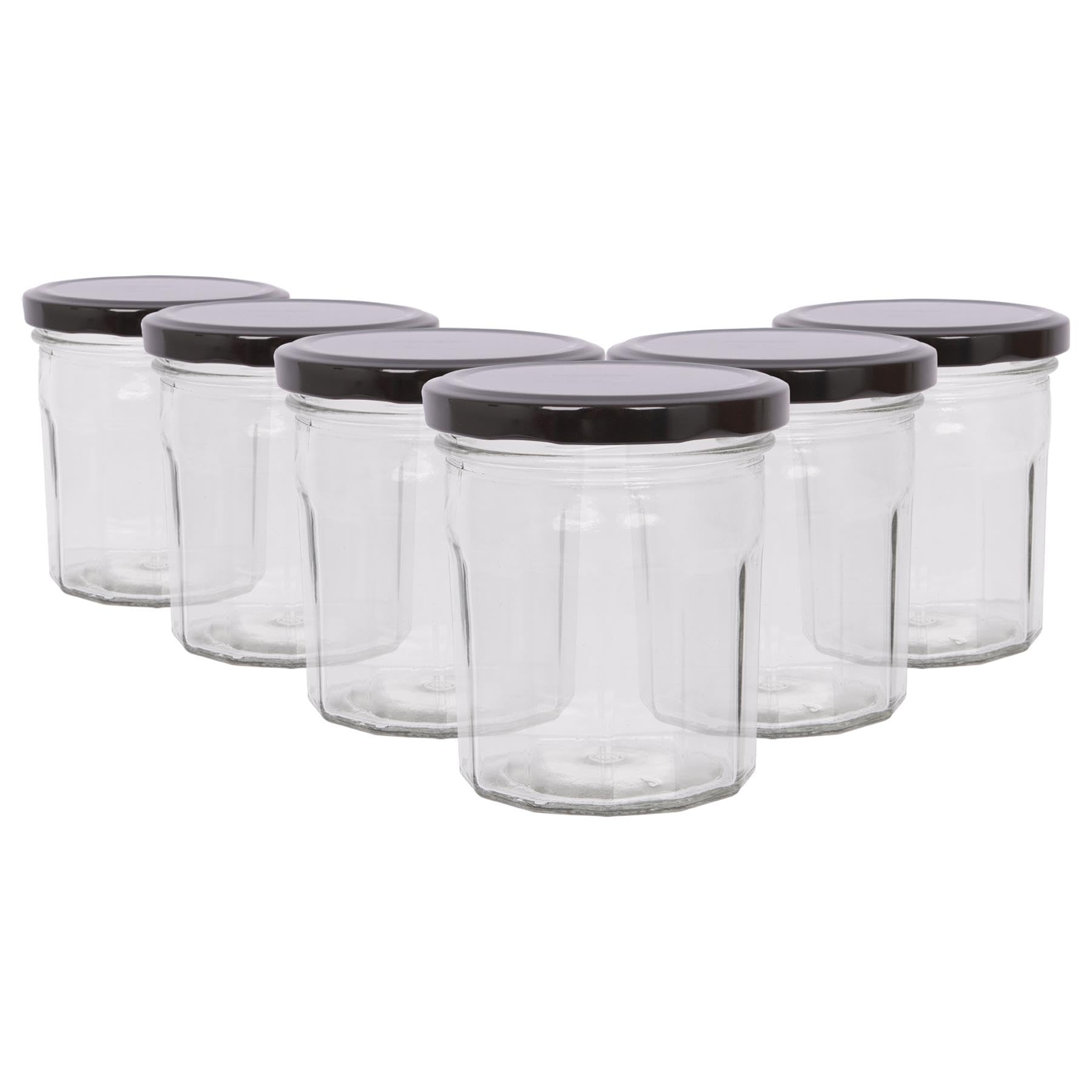 Argon Tableware 250Ml Glass Jam Jars With Airtight Black LidsSet Of 6 Empty Screw Top Kitchen Storage Preserving Jar from B&Q