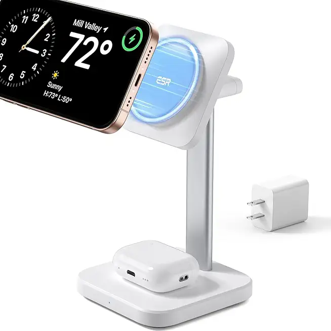 ESR 2 in 1 Ladestation Apple Watch und iPhone, Magsafe Ladestation für iPhone 17/16/15/14/13/12, Apple Watch und AirPods 4, Weiß