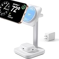 ESR Stazione di Ricarica 2 in 1 per Apple, Supporto di Ricarica MagSafe per iPhone (Certificato), Ricarica Magsafe per più dispositivi iPhone 17, 16, 15, 14, 13, 12, Apple Watch e Airpods 4, Bianco