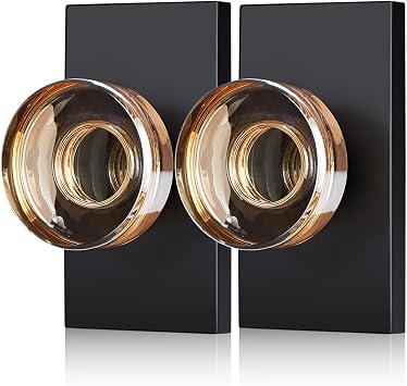 2 Pack Champagne Dummy Door Knob Non-Turning Crystal Glass Handle with Matte Black Rosette Decorative Knob Set for French Doors, Closets, Cabinets, Interior Decor