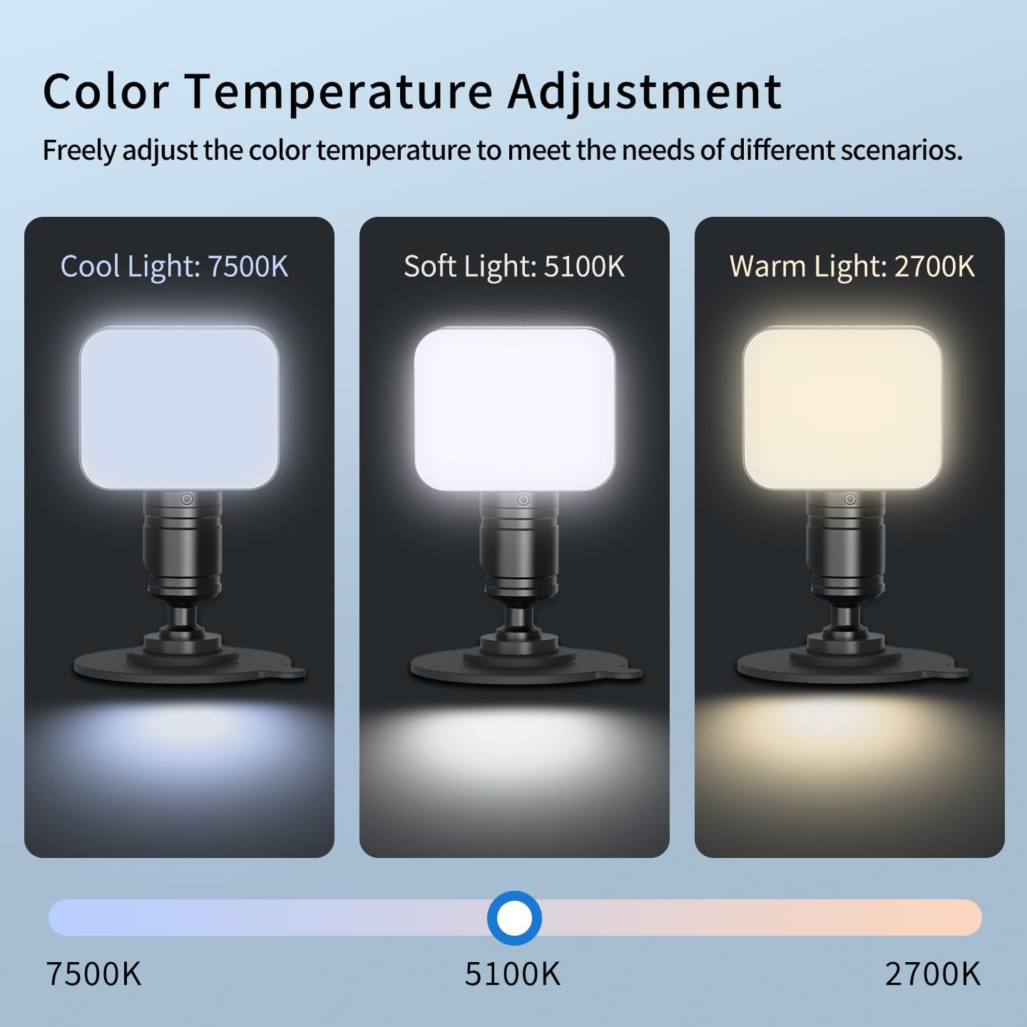 Multifunctional Fill Light with Suction Cup, Aluminum Video Lights w 5 Brightness Levels, 3 Color Adjustments, A Must-Have for Vlogging & Lighting