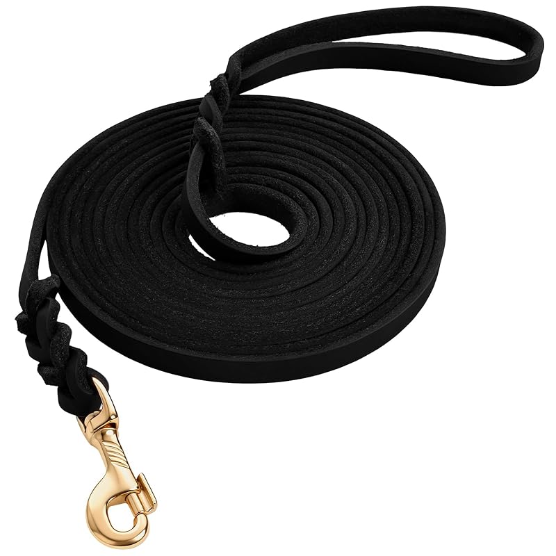 Guia de adestramento extra longo para cães em couro VOKYLR preto – 6,10 m x 1,27 cm