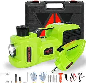 FINYQBET Macaco Hidráulico Elétrico 5 em 1, 5 Toneladas - com Chave de Impacto Elétrica, Kit de macaco eletrico para carro 12v, Cabo de alimentação, Clipe de bateria - Para SUV, Caminhonete, Sedan