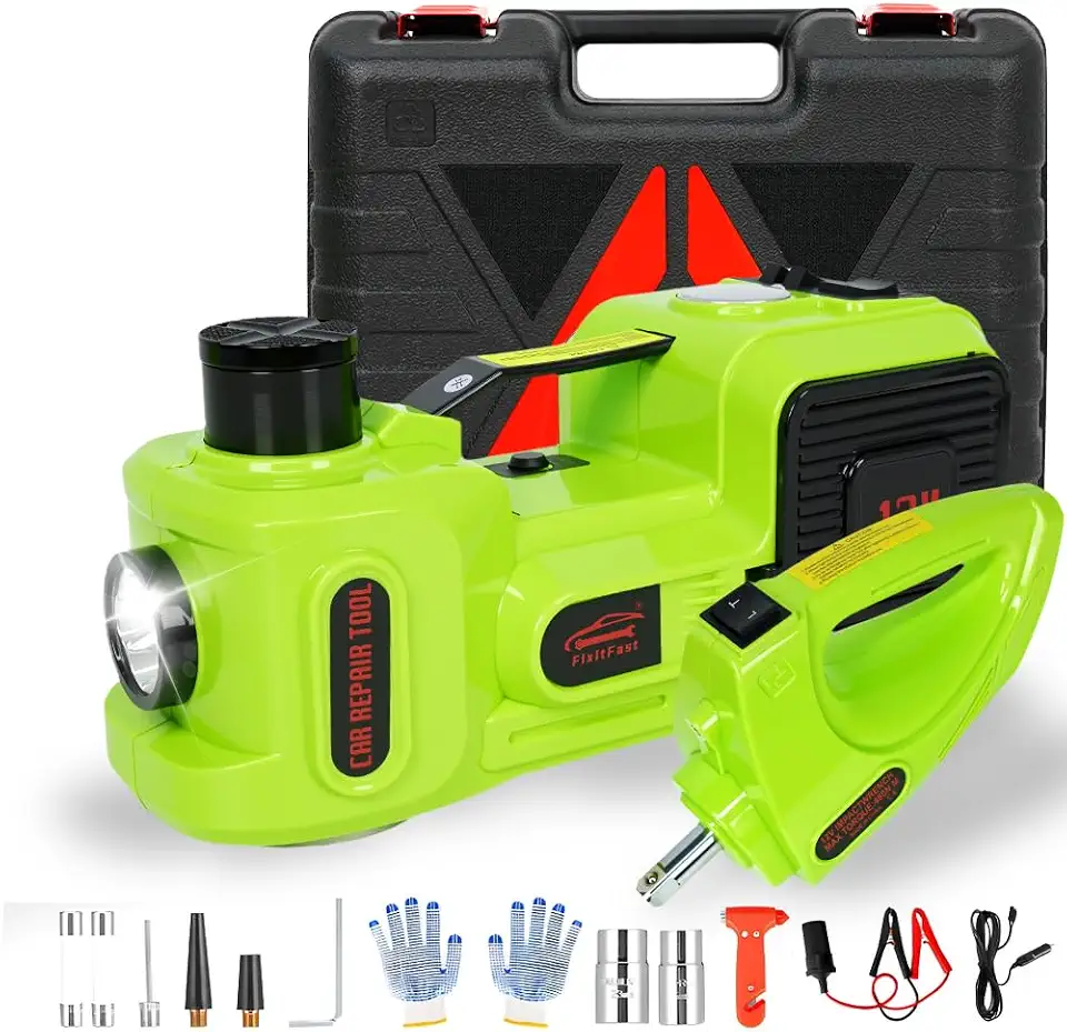 FINYQBET Macaco Hidráulico Elétrico 5 em 1, 5 Toneladas - com Chave de Impacto Elétrica, Kit de macaco eletrico para carro 12v, Cabo de alimentação, Clipe de bateria - Para SUV, Caminhonete, Sedan