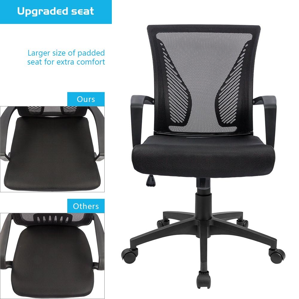Furmax Office Chair Ergonomic Computer Desk Mesh Chair Mid Back Swivel Lumbar Support with Armrest (1, Black): 2 Black