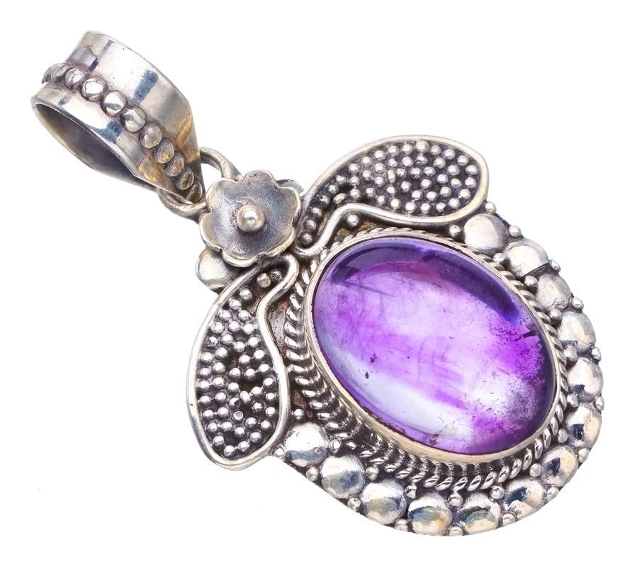 Pendentif améthyste argent 925 fait main fleur élégante F6471