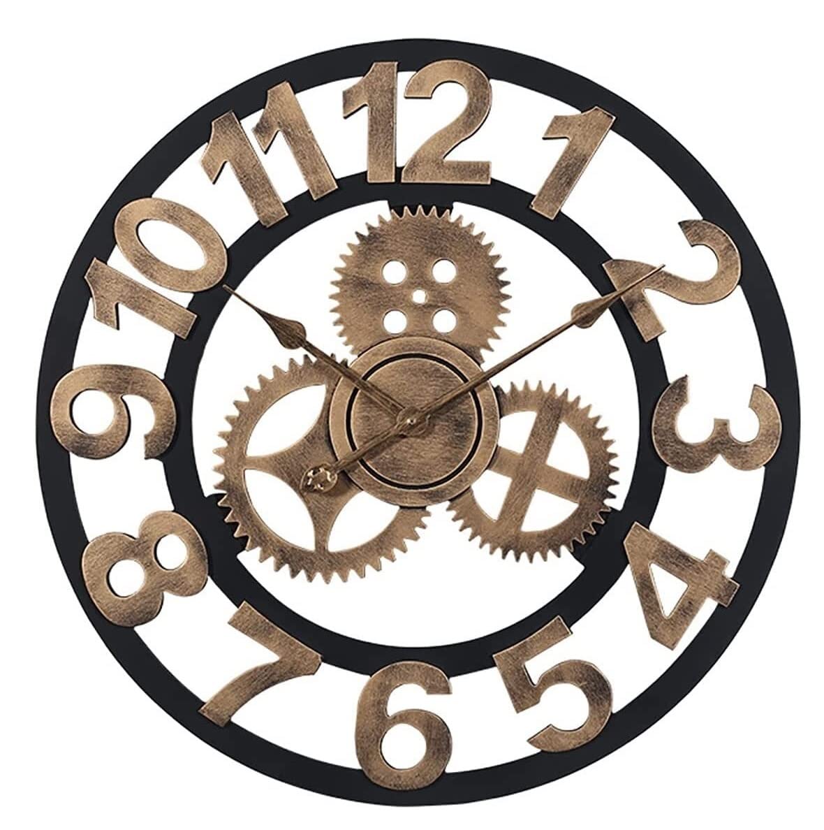 MYUYEE Farmhouse Vintage Clock Round European Farmhouse Vintage Clock with Arabic Numerals Grear Metal Ative Clock for Bedroom Office,Silver-40 * 40cm (Gold-40 * 40cm)