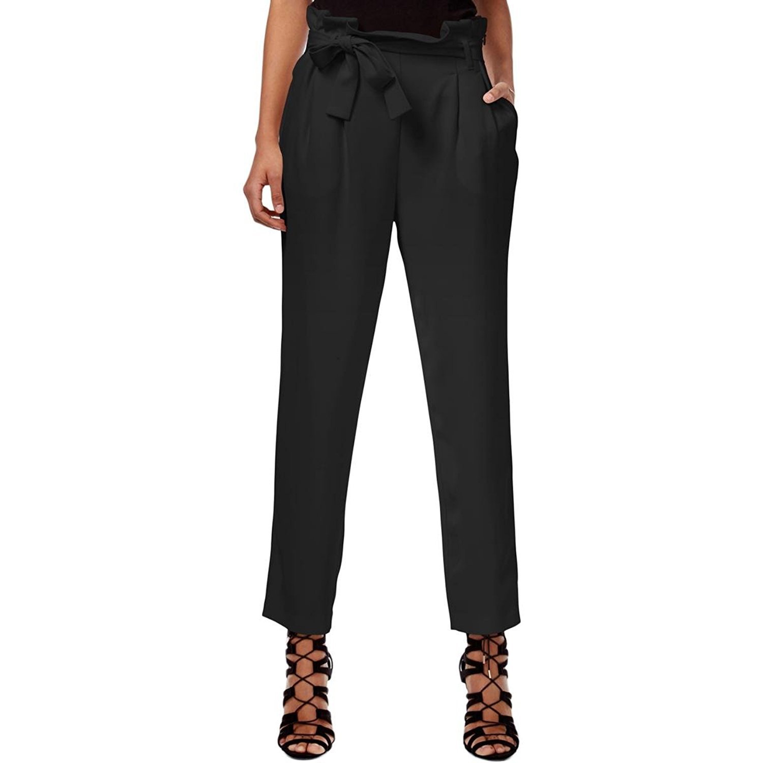 RACHEL Rachel Roy Womens Straight Leg Paper Bag Trouser Pants Black 4
