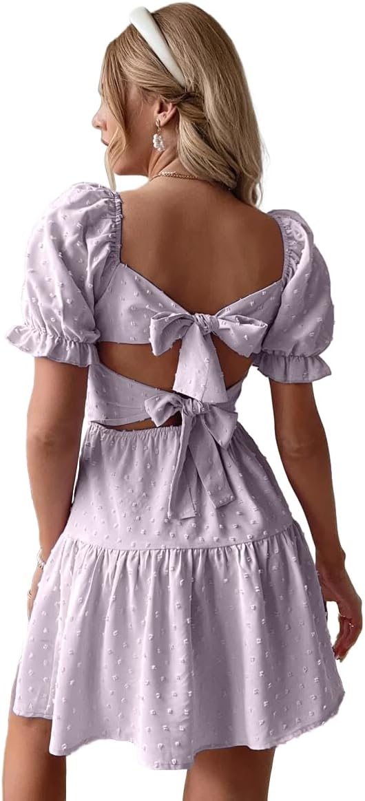 Narecte Summer Dresses for Women 2025,Tie Backless Swiss Dot Mini Dress,Ruffle Hem Flowy Casual Dresses