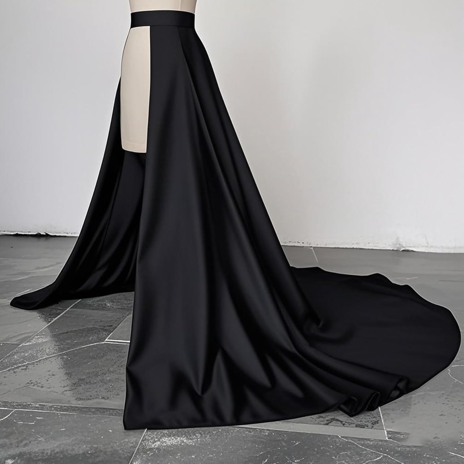 Satin Detachable Long Train Bridal Removable Skirt Formal Party Overskirt