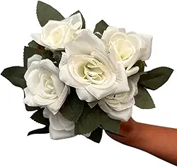 Buquê de Rosas Com 7 Flores Cada Artificial Decoração Casa (Branco)
