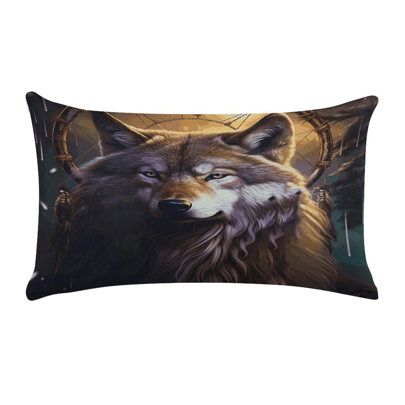 LDGSUPH Wolves and Dream Catchers Throw Pillow Cover with Zipper Long Throw Pillow Case Anti-Fading Pillow Protector Super Soft Decorative Cushion Case Exquisite Plush Pillowcase12 X 20 in