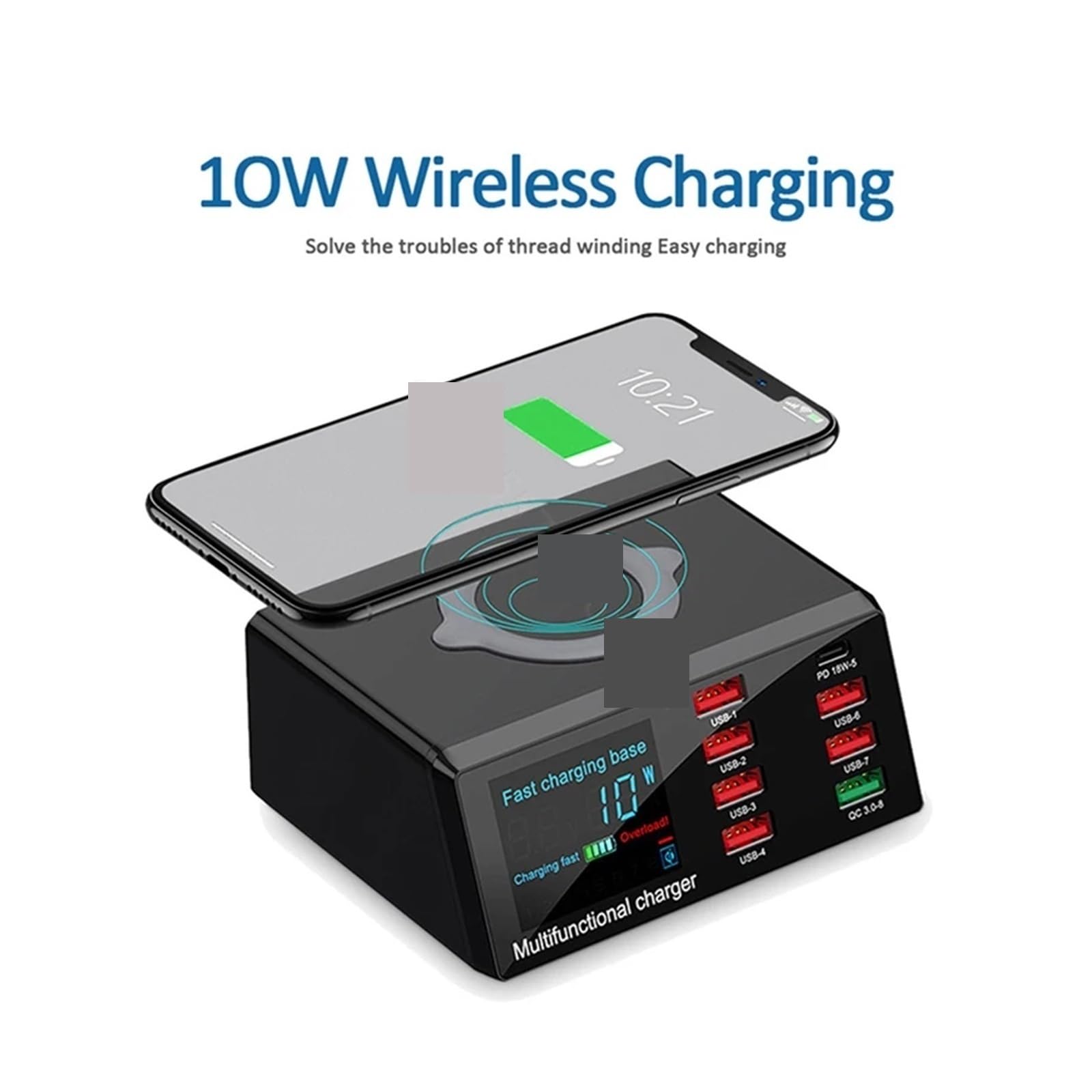 100W 8-portowa ładowarka USB Adapter szybkiego ładowania 3.0 Bezprzewodowa ładowarka Stacja ładująca Szybka ładowarka PD