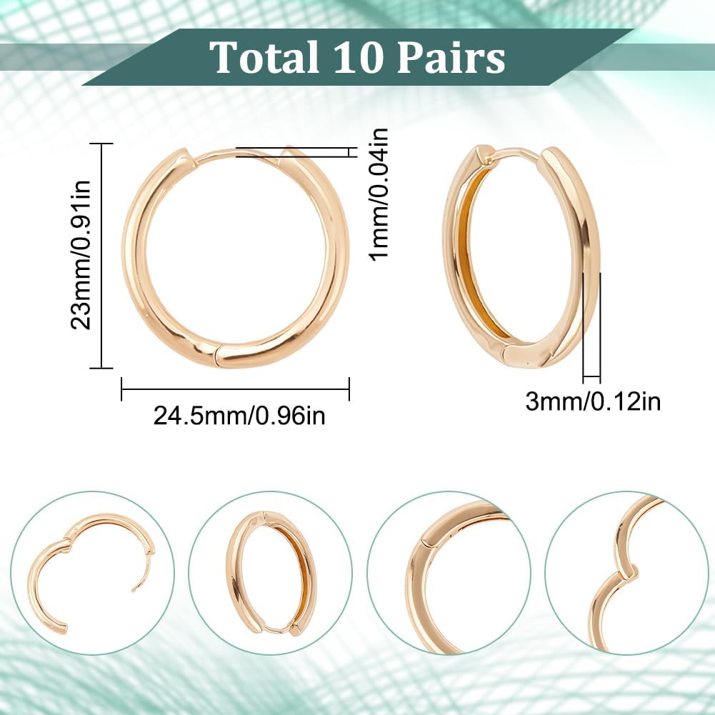 SUNNYCLUE 1 Box 20Pcs Gold Huggie Hoops Brass Earring Hook Bulk Metal Round Ring Circle Tiny Cartilage Earrings Hook Hoop Findings with Latch Back Closure for Jewelry Making DIY Crafts Women Supplies