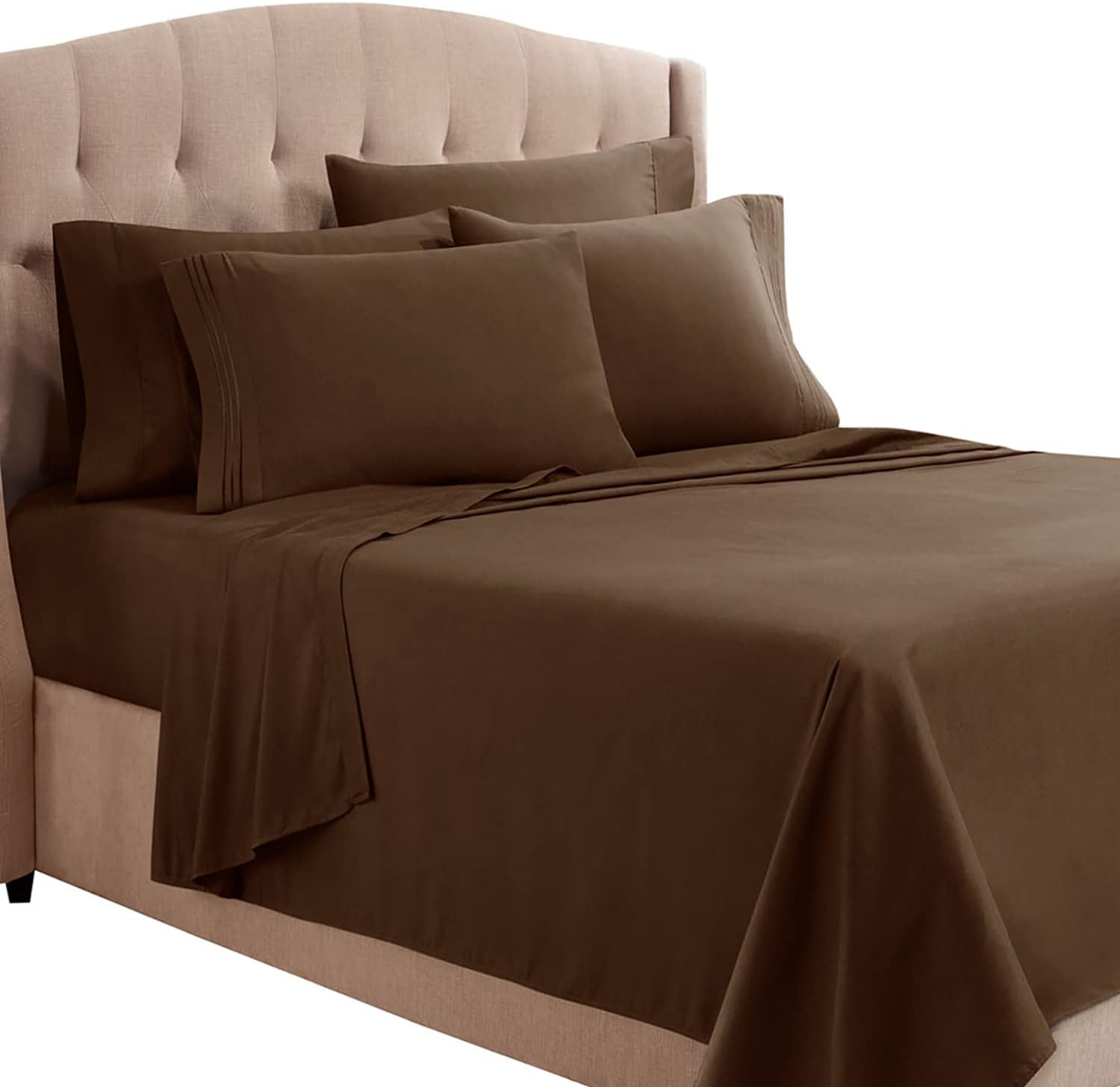 Clara Clark Queen Sheets, 6 Piece Set - Hotel Luxury Sheets for Queen Size Bed, Super Soft Bedding Sheets & Pillowcases, Queen Size Sheets, Chocolate Brown