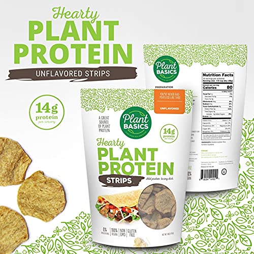 Plant Basics - Hearty Plant Protein - Unflavored Strips, 1 Lb - Plant Based Seasoning, Just Like Chicken, 2 Ounce - Non-Gmo, Gluten Free, Vegan #TOP7