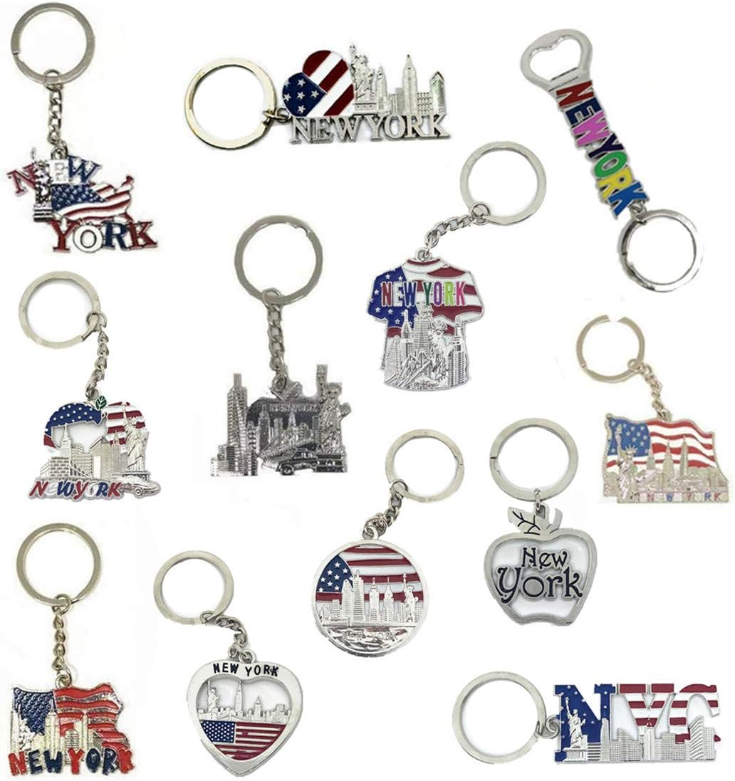 12 Pack New York NYC Metal Keychain Ring Bundle Souvenir Collection, Gift Set ââ‚¬â€œ Includes Empire State, Freedom Tower, Statue Of Liberty, USA Flag, And More
