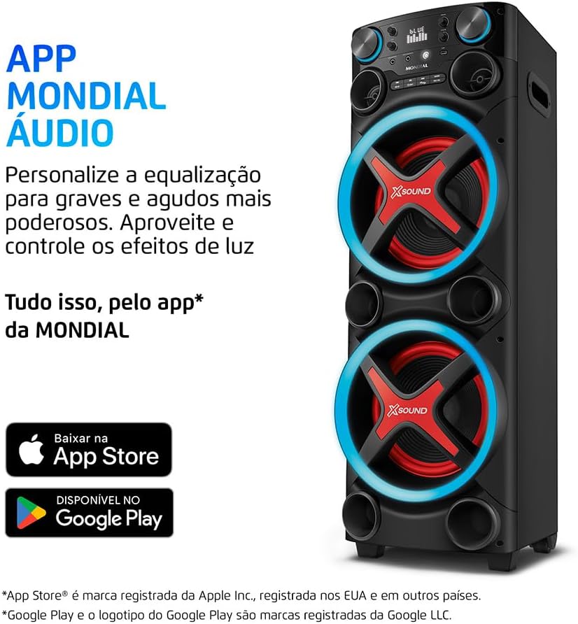 Torre de Som Mondial TM-2200, luzes, Bluetooth, 2200 W RMS, APP